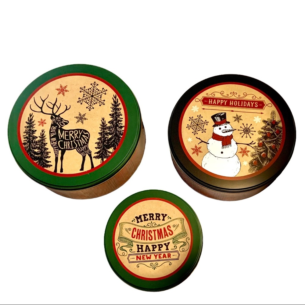 3 Christmas Metal Tin Cookie/Candy Containers